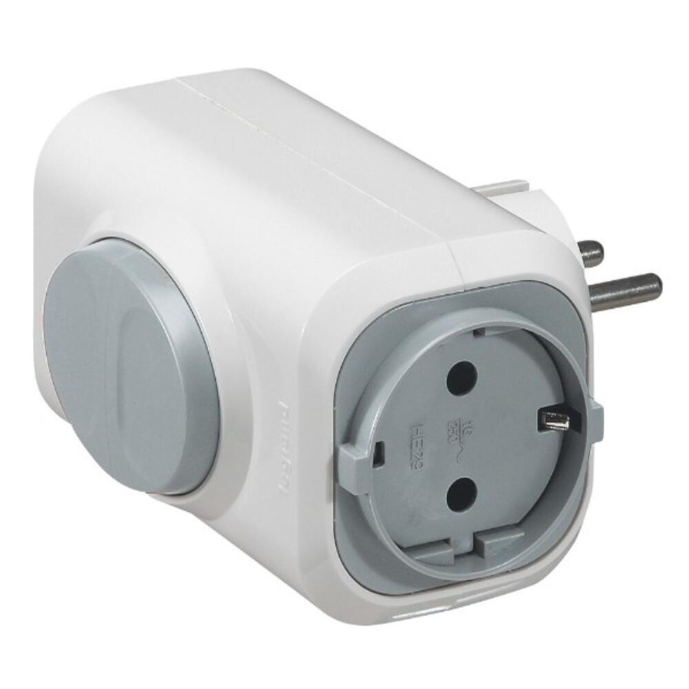 Разклонител щепсел 2 x 2P+E с бутон Бял - Legrand Helium 50665 ...