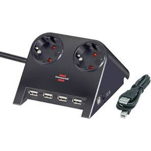 Разклонител 2 x 2P+E с USB хъб и кабел 1.8 m Черен - Brennenstuhl Desktop-Power BS1153500122
