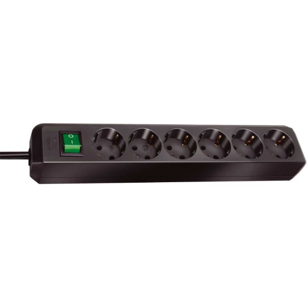 Разклонител 6x 2P+E с ключ и кабел 3m Черен - Brennenstuhl Eco-line BS1159500400