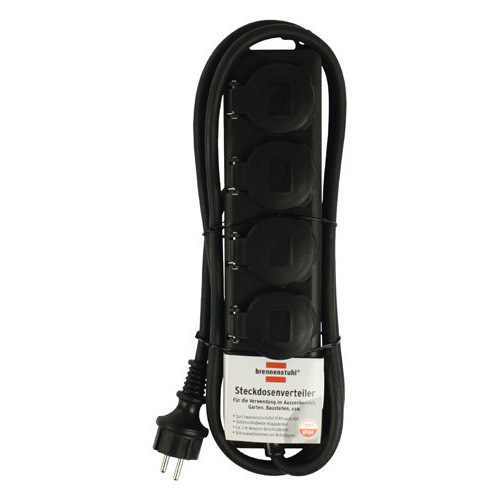 Разклонител 4x 2P+E Power IP44 със защитни капаци и кабел 2m Черен - Brennenstuhl Power IP44 BS1159960