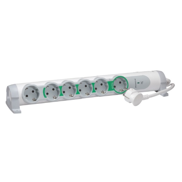 Разклонител 6 x 2P+E (M/S) с кабел 1.5 m и защита Бял - Legrand Safety 694648