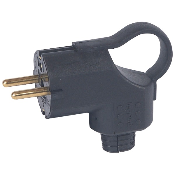 Щепсел 2P+E 16A с ринг и кабел на 90° IP44 Черен - Legrand Helium 50252