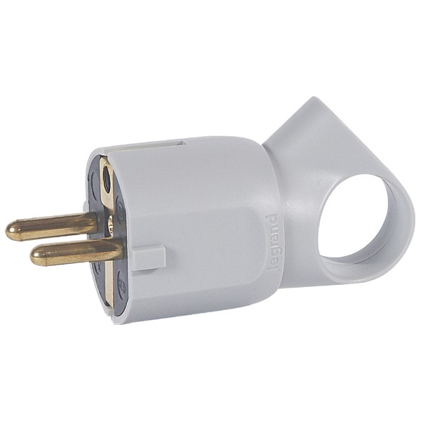 Щепсел 2P+E 16A с ринг и кабел на 45° Сив - Legrand Helium 50324