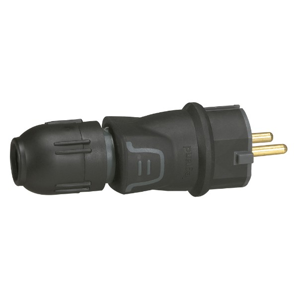 Щепсел 2P+E 16А с кабел назад през щуцер IP44 Черен - Legrand Helium 50340