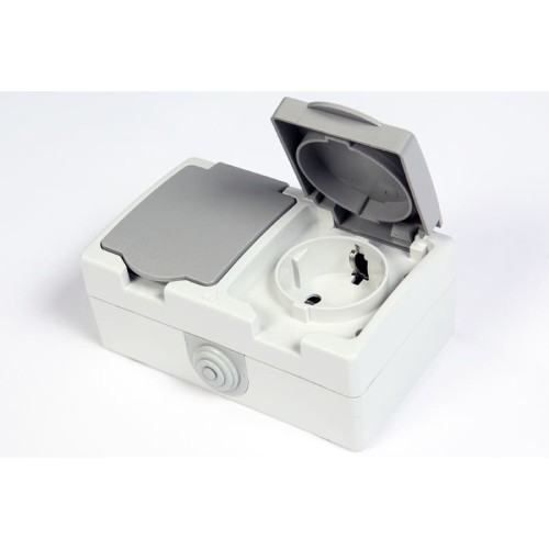 Контакт шуко двоен 2P+E IP54 Сив - Courbi Surface CR32-20014-005