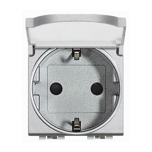 Контакт шуко 2P+E с капаче 2М Алуминий - bticino Livinglight NT4141PW