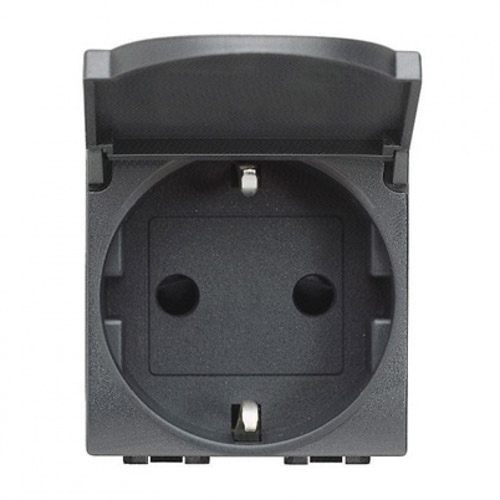 Контакт шуко 2P+E с капаче 2М Антрацит - bticino Livinglight L4141PW