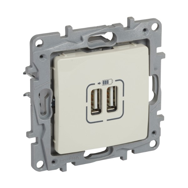 Розетка 2xUSB за зареждане тип A+A 5V 3A 15W Крем - Legrand Niloe 764694