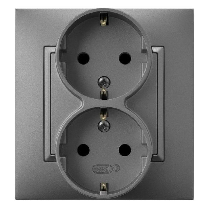 Контакт шуко двоен 2P+E Сив мат - OSPEL Aria GP-2US/70