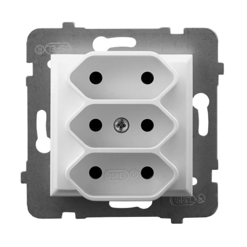 Контакт Euro троен 2P+E Бял - OSPEL Aria GP-3U/m/00