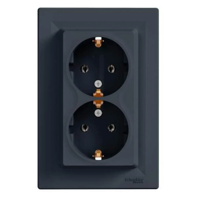Контакт шуко двоен 2P+E Антрацит с рамка - SCHNEIDER ELECTRIC Asfora EPH9900171