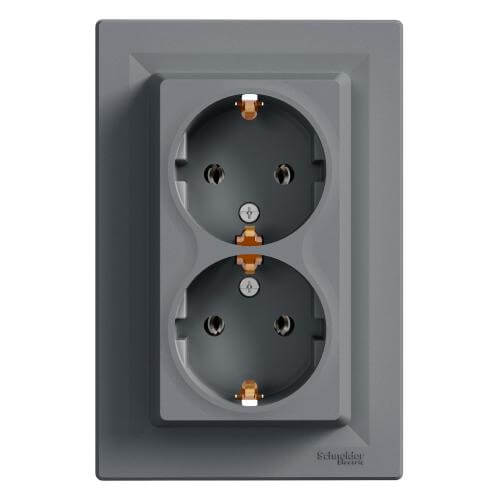Контакт шуко двоен 2P+E Стомана с рамка - SCHNEIDER ELECTRIC Asfora EPH9900162