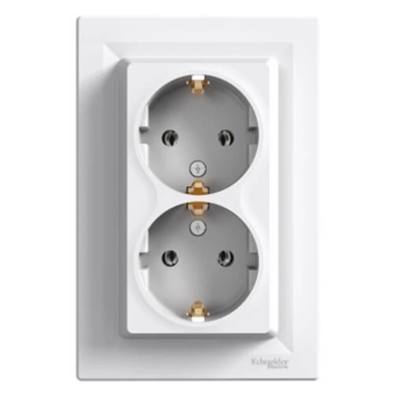 Контакт шуко двоен 2P+E Бял с рамка - SCHNEIDER ELECTRIC Asfora EPH9900121