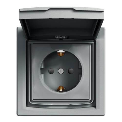 Контакт Шуко със защита за деца и капак IP44 Стомана с рамка - SCHNEIDER ELECTRIC Asfora EPH3100362
