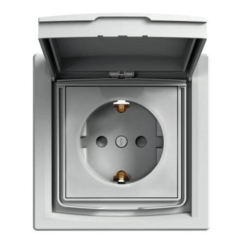 Контакт Шуко със защита за деца и капак IP44 Алуминий с рамка - SCHNEIDER ELECTRIC Asfora EPH3100361