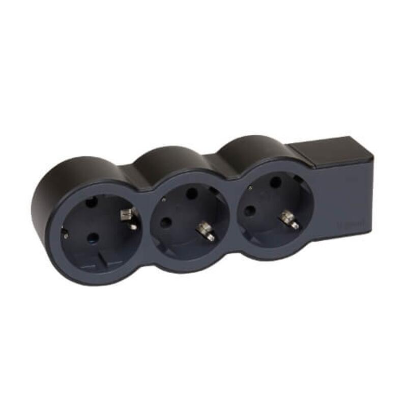 Разклонител 3x 2P+E Шуко, без кабел, цвят Черен, Standart - Legrand Standart 694574