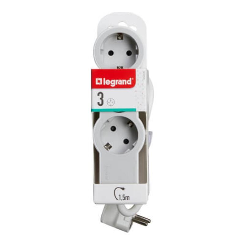 Разклонител 3x 2P+E Шуко, с кабел 1.5m, цвят Бял - Legrand Standart 694549