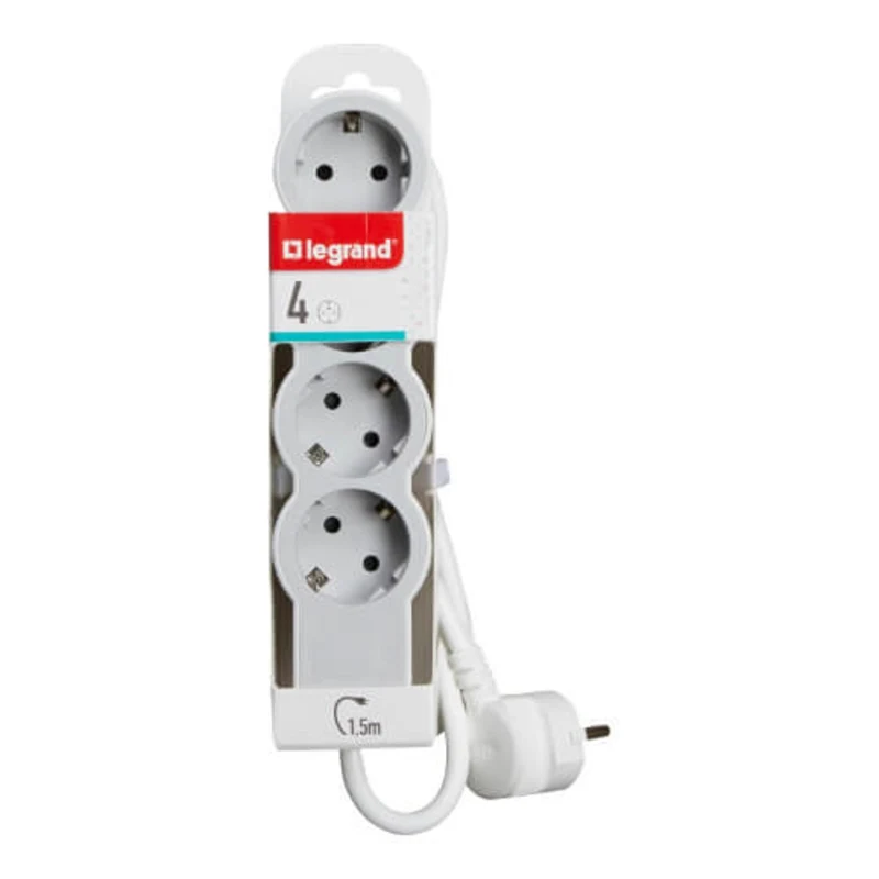 Разклонител 4x 2P+E Шуко, с кабел 1.5m, цвят Бял - Legrand Standart 694552