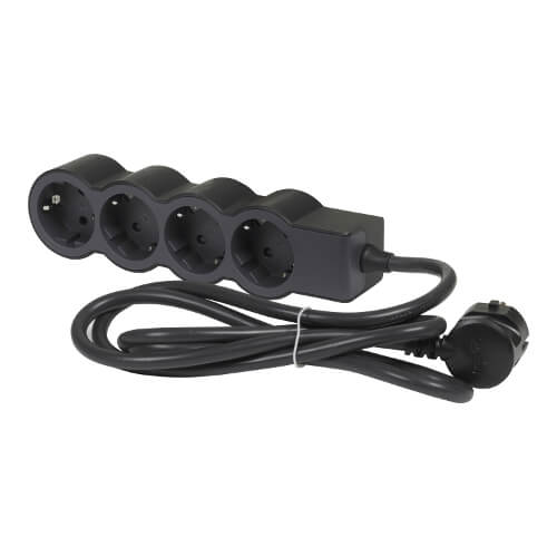 Разклонител 4x 2P+E Шуко, с кабел 1.5m, цвят Черен - Legrand Standart 694553