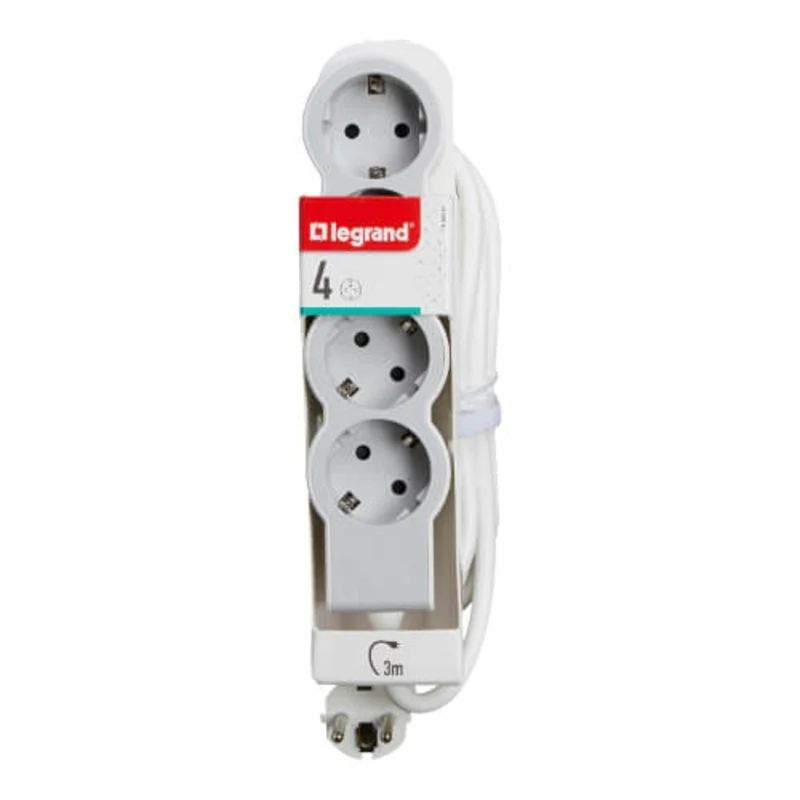 Разклонител 4x 2P+E Шуко, с кабел 3m, цвят Бял - Legrand Standart 694561