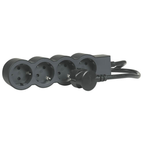 Разклонител 4x 2P+E Шуко, с кабел 3m, цвят Черен - Legrand Standart 694562