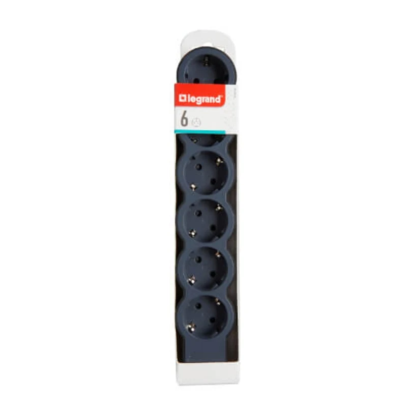 Разклонител 6x 2P+E Шуко, без кабел, цвят Черен - Legrand Standart 694580