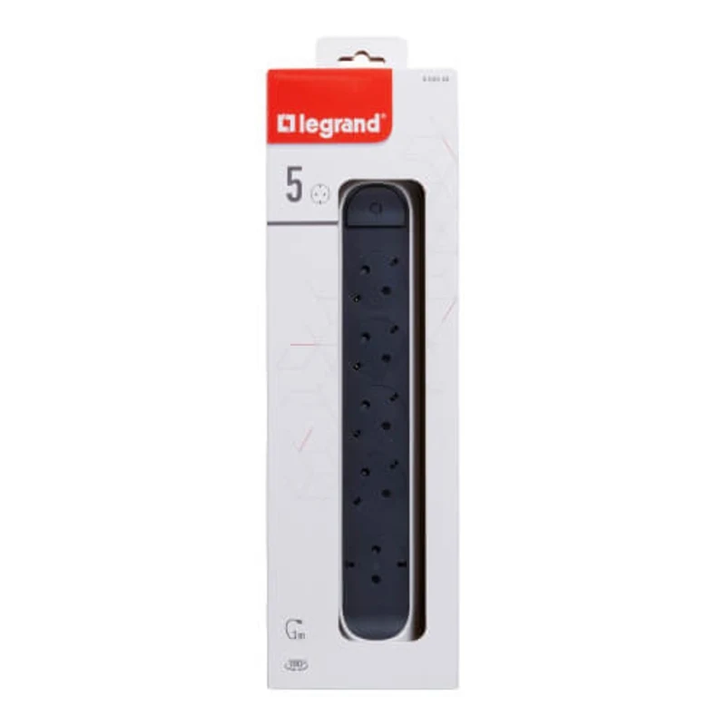 Разклонител 5x 2P+E Шуко, бутон ON/OFF, с кабел 3m, цвят Бял/тъмносив - Legrand Premium 694538