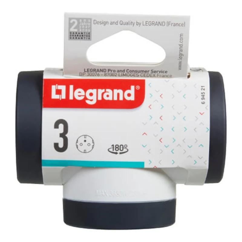 Адаптер 3x 2P+E Шуко, Т-образен, въртящ, цвят Бял/тъмносив - Legrand Premium 694521
