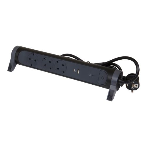 Разклонител 3x 2P+E Шуко, защита от пренапрежение, 2x USB тип A+C 3A 15W, с кабел 1.5m, цвят Черен/тъмносив - Legrand Premium 694512