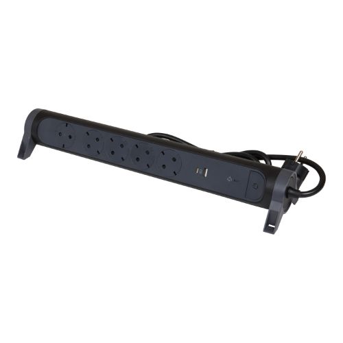 Разклонител 5x 2P+E Шуко, защита от пренапрежение, 2x USB тип A+C 3A 15W, с кабел 1.5m, цвят Черен/тъмносив - Legrand Premium 694514