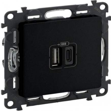 Розетка 2хUSB type A+C 5V 3A 15W за зареждане Черен мат - Legrand Valena Life 756306