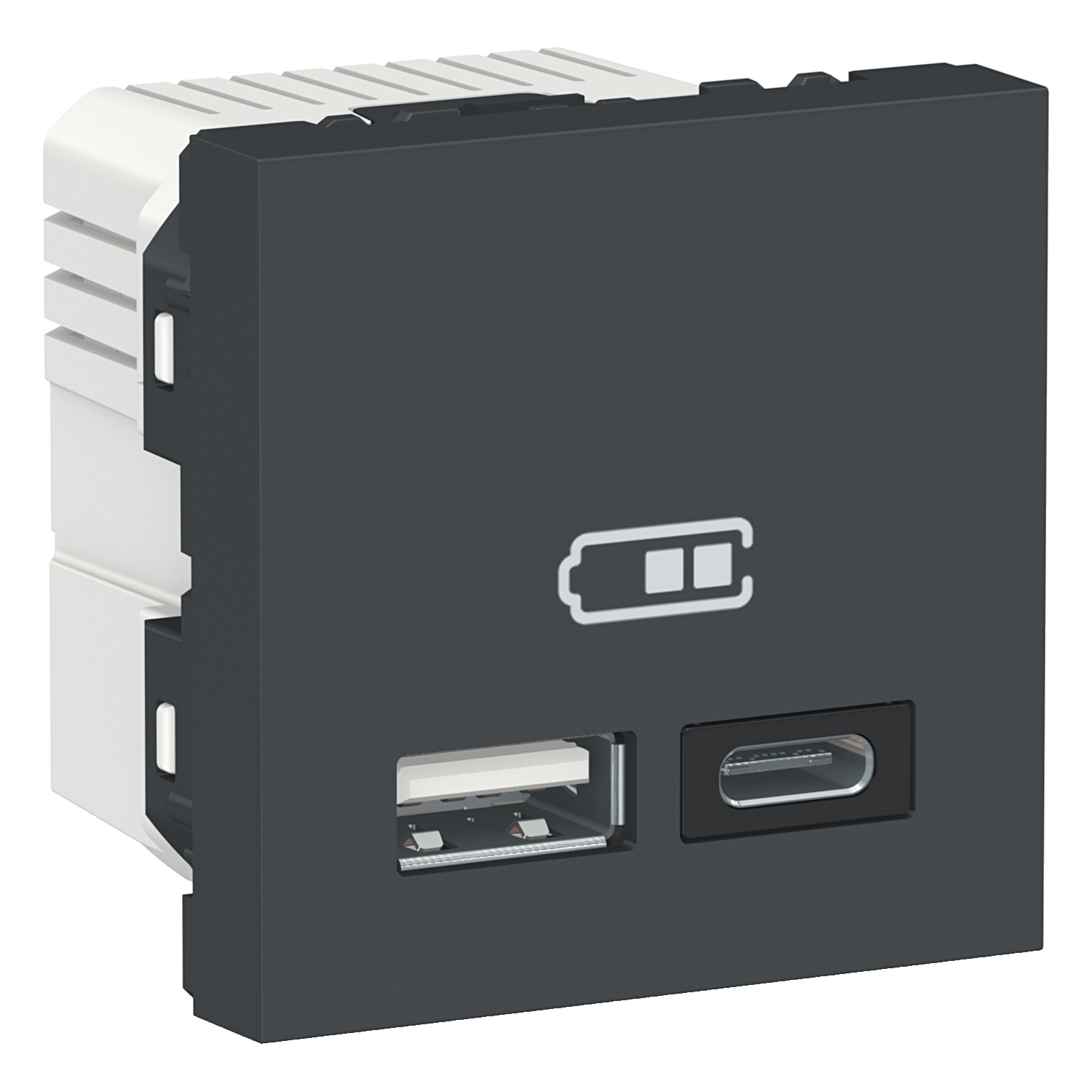Двойно USB зарядно тип A+C, 2400mA, 5V, 2M, антрацит - SCHNEIDER ELECTRIC New Unica NU301854