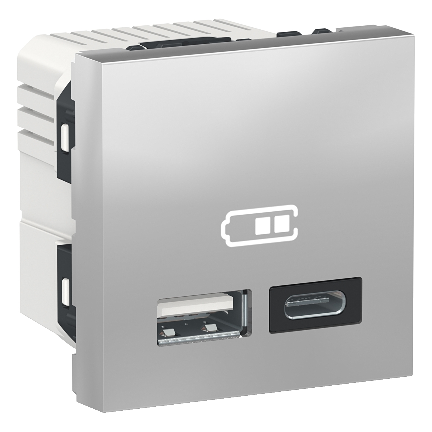 Двойно USB зарядно тип A+C, 2400mA, 5V, 2M, алуминий - SCHNEIDER ELECTRIC New Unica NU301830