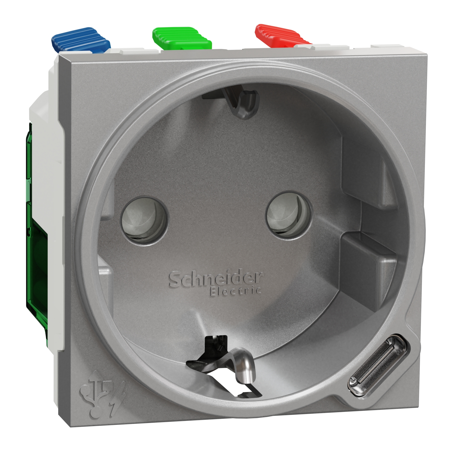 Контакт шуко + USB тип C 10.5W, 2M, алуминий - SCHNEIDER ELECTRIC New Unica NU301730