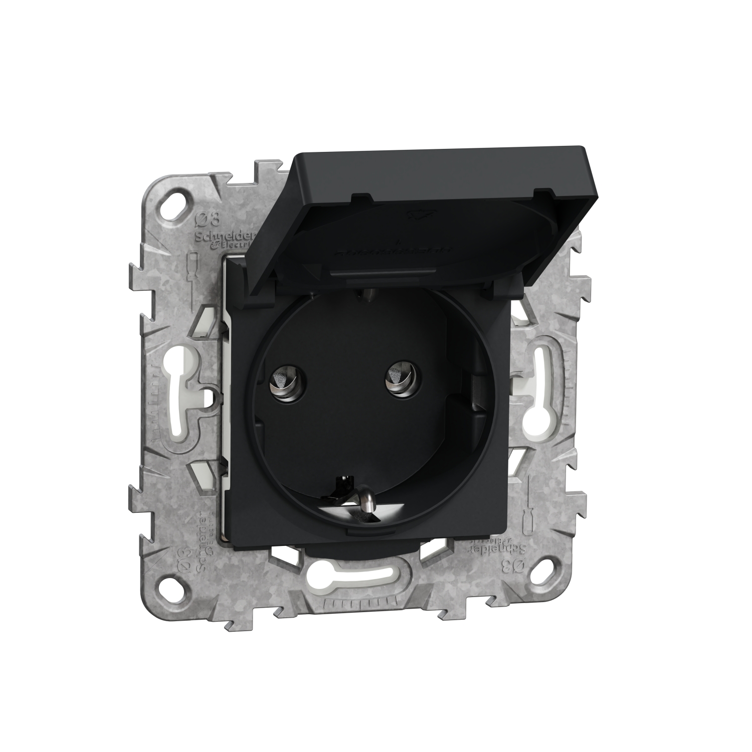 Контакт шуко IP44 с детска защита, 2P+E, 16A, 2M, антрацит - SCHNEIDER ELECTRIC New Unica NU508254