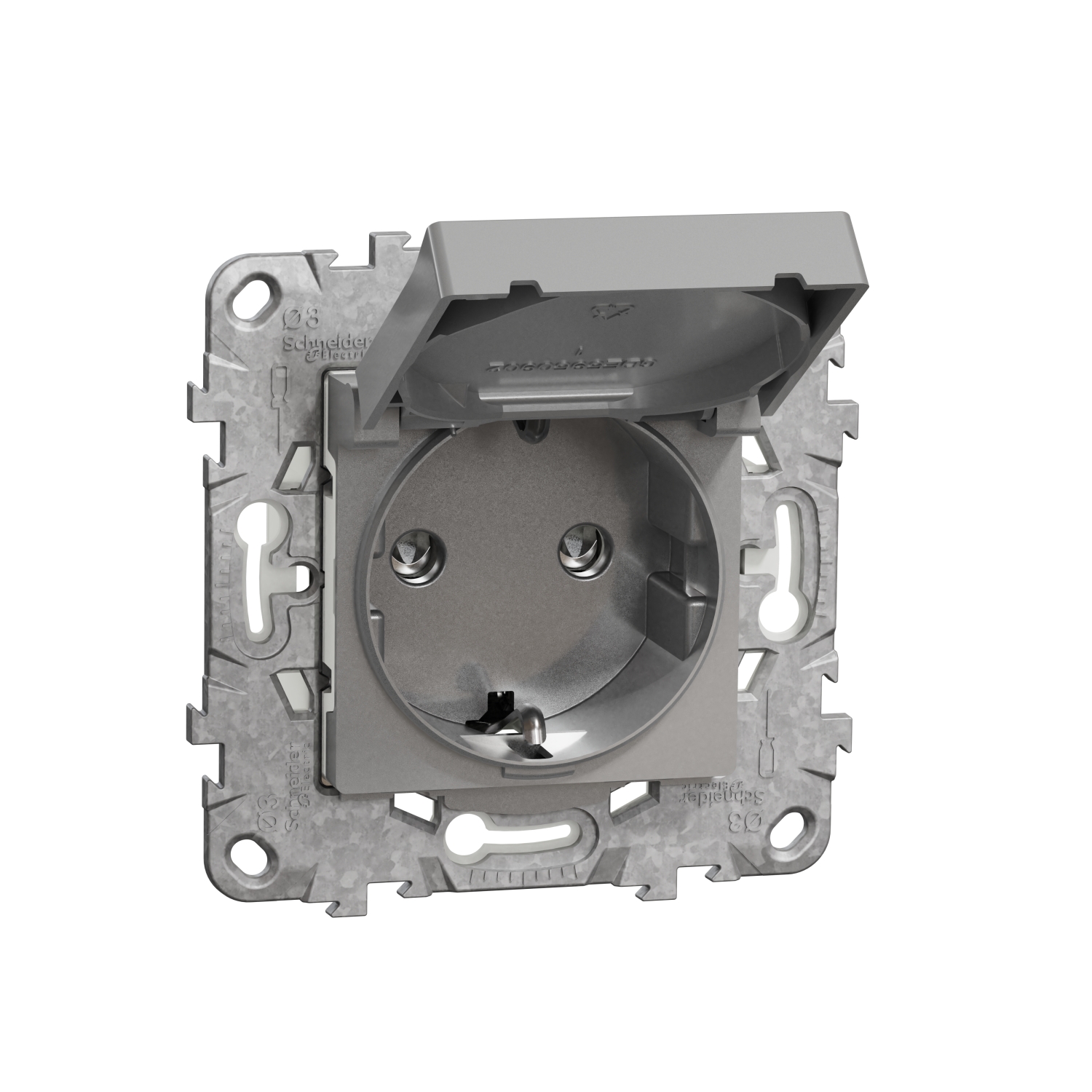 Контакт шуко IP44 с детска защита, 2P+E, 16A, 2M, алуминий - SCHNEIDER ELECTRIC New Unica NU508230