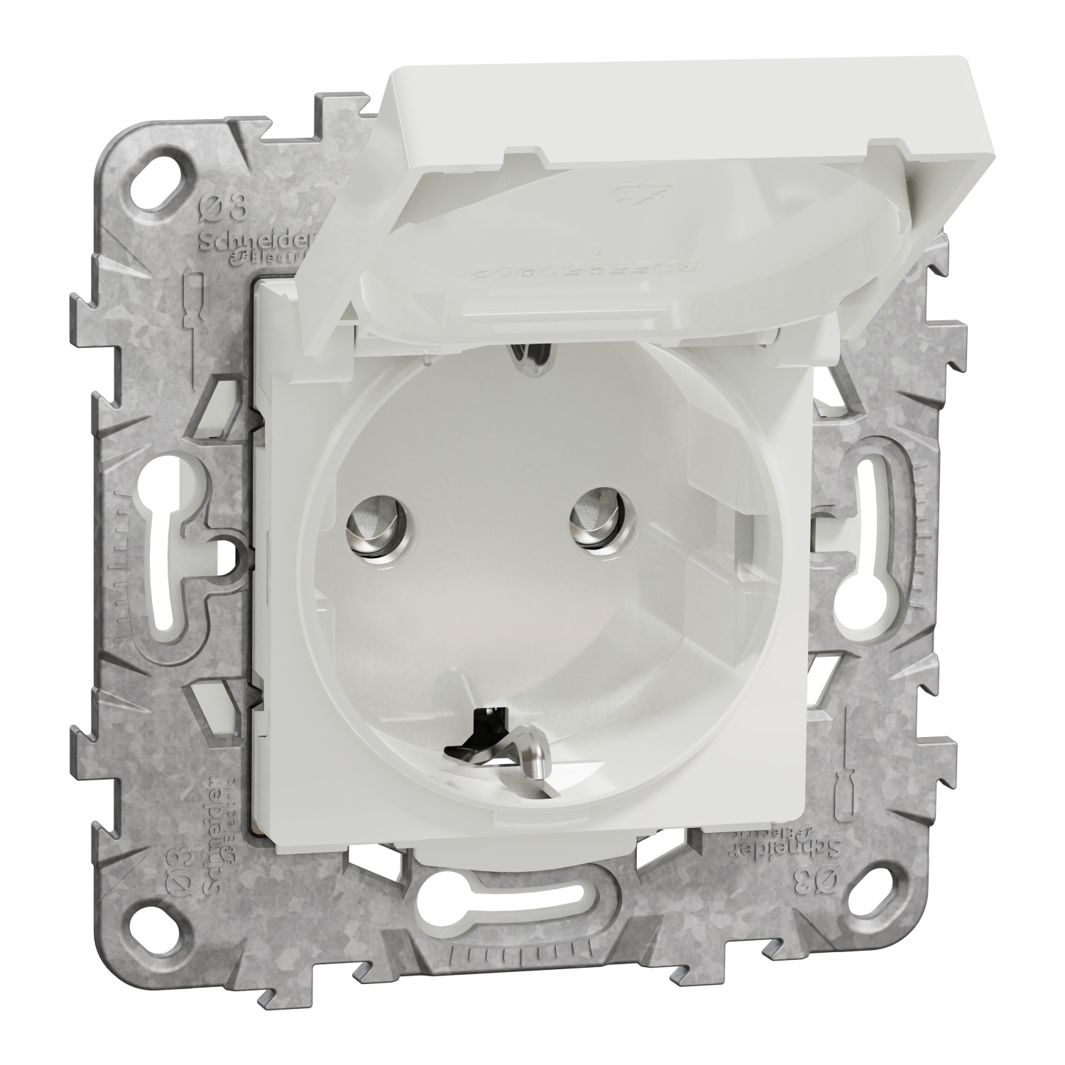 Контакт шуко IP44 с детска защита, 2P+E, 16A, 2M, бял - SCHNEIDER ELECTRIC New Unica NU508218