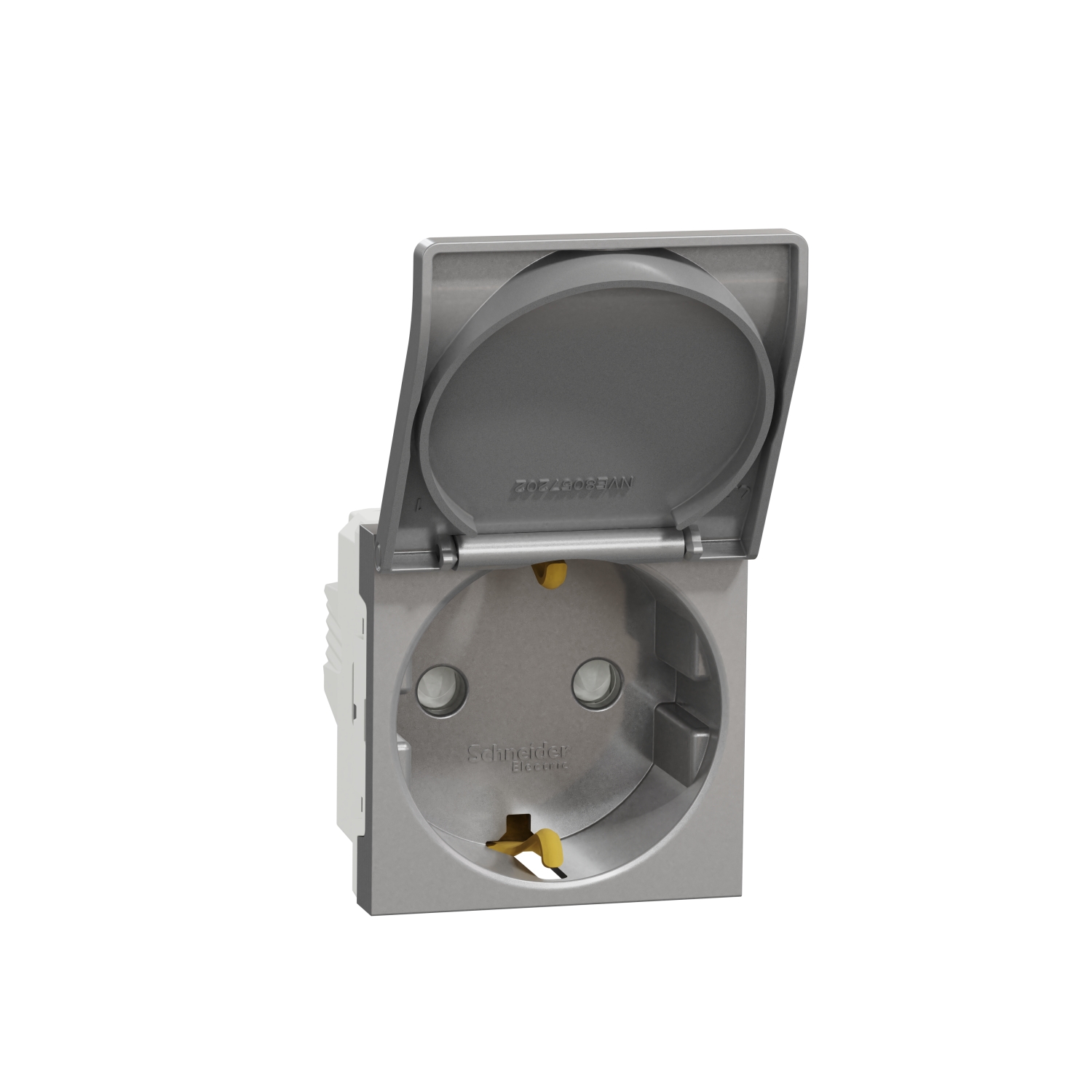 Контакт шуко с детска защита+ капак 2P+E, 16A, 2M, алуминий - SCHNEIDER ELECTRIC New Unica NU303730TA