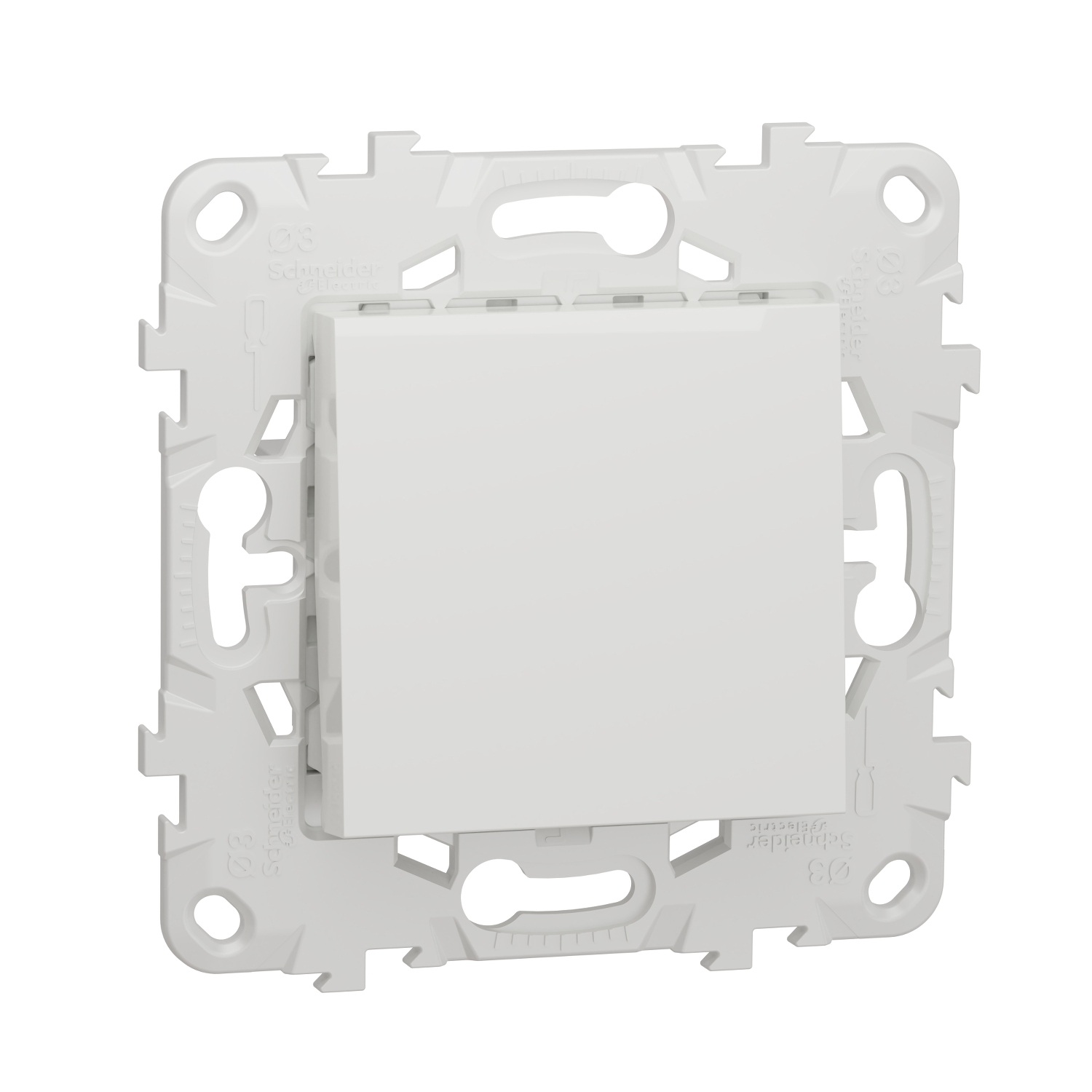Еднополюсен бутон с монтажна рамка 10А, 2M, бял - SCHNEIDER ELECTRIC New Unica NU520618