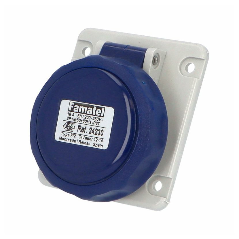 Контакт панелен монтаж наклонен 2P+E 16A 230V IP67 - Famatel SpeedPRO FR24230