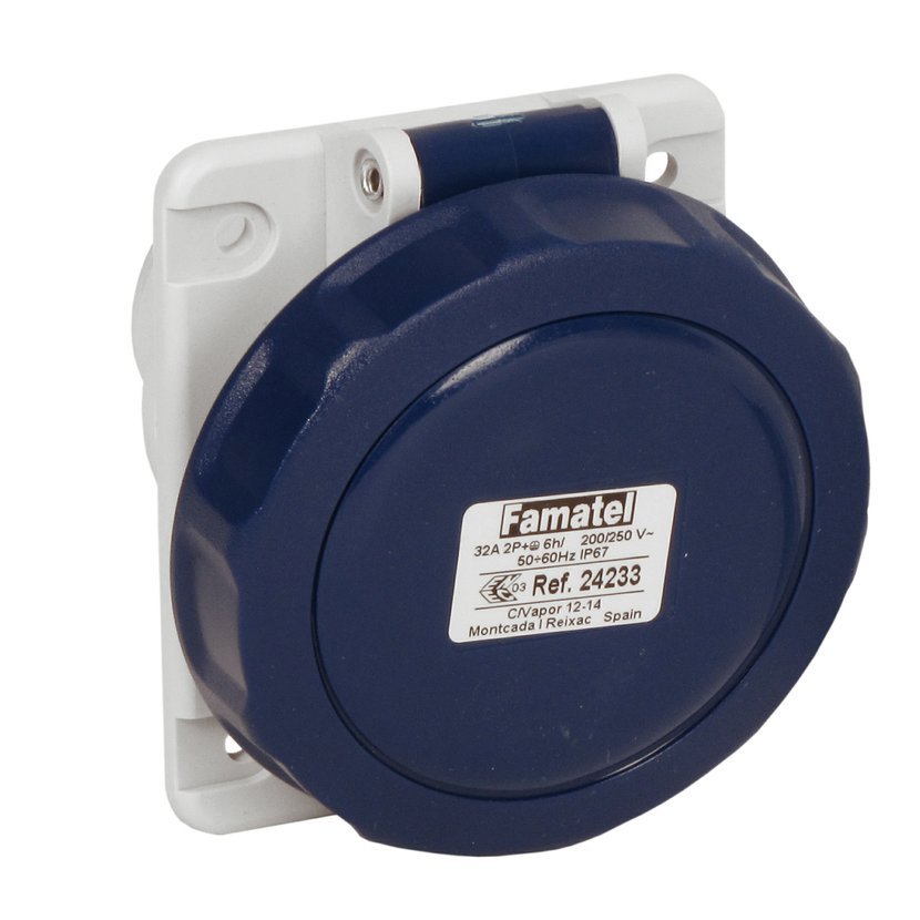 Контакт панелен монтаж наклонен 2P+E 32A 230V IP67 - Famatel SpeedPRO FR24233