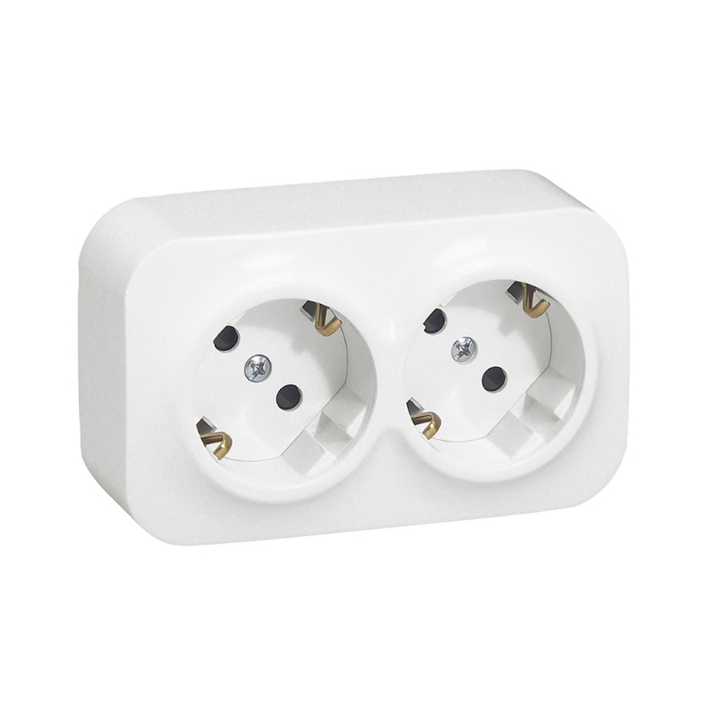 Контакт шуко двоен 2x 2P+E 16A с детска защита IP21 Бял - Legrand Forix 782423