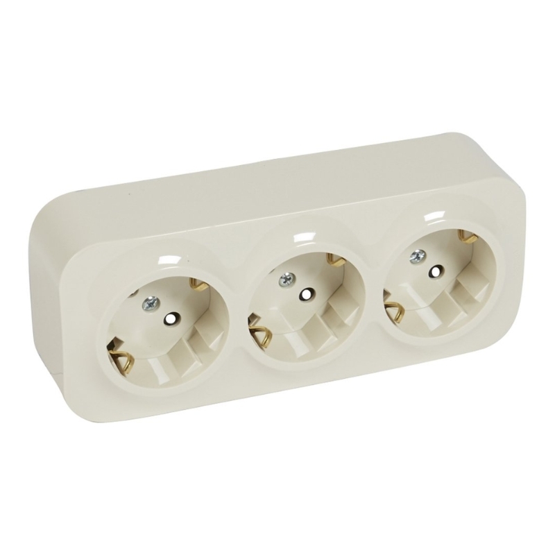 Контакт шуко троен 3x 2P+E 16A с детска защита IP21 Крем - Legrand Forix 782448