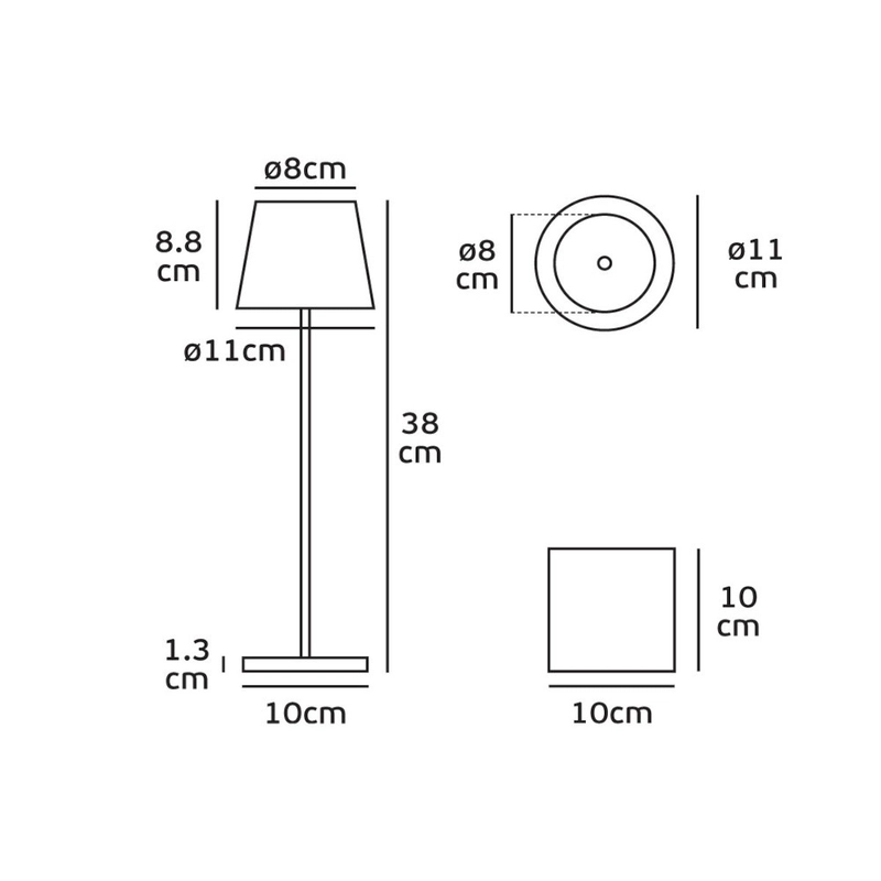 Настолна преносима и презареждаща се LED лампа 2x2200mA с литиеви батерии, 2.2W, 3000Κ, 188lm, CRI>85, IP54, ø11x38cm, цвят черен