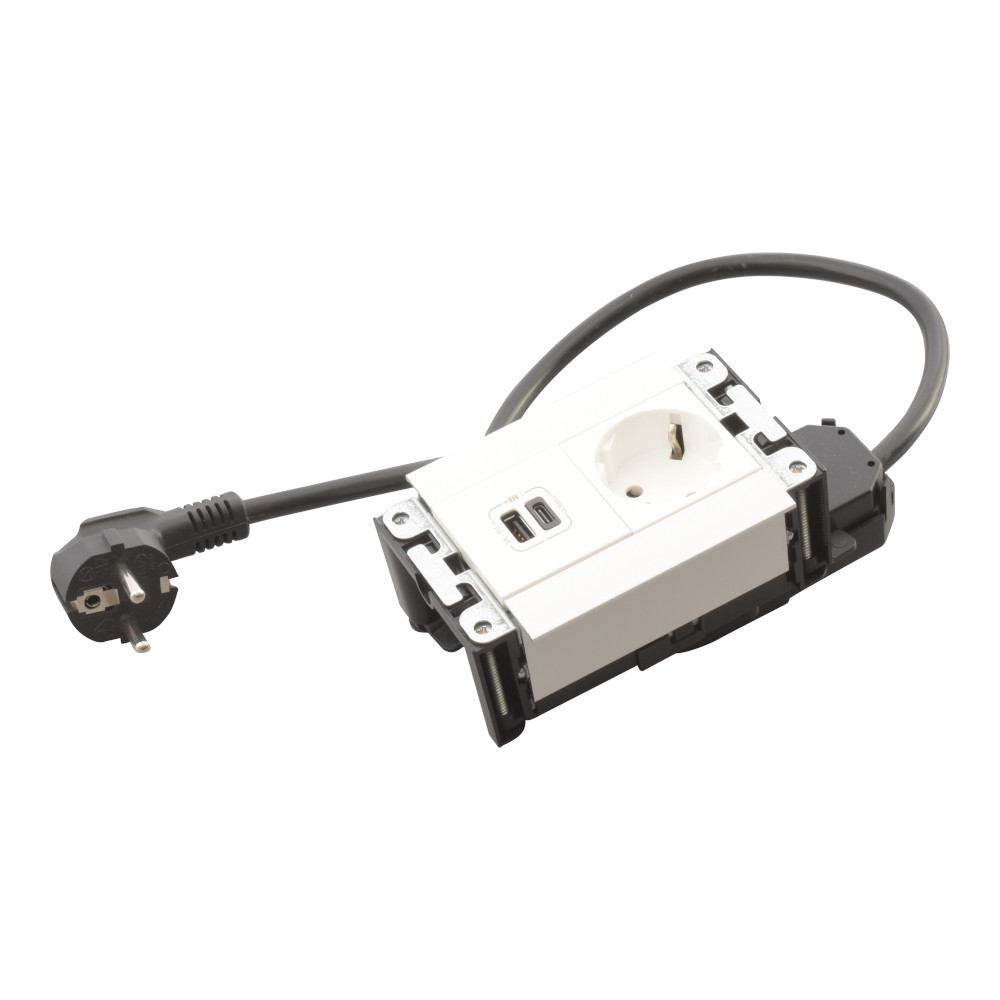 Мебелна кутия 4 Mодула 2P+E Шуко и USB 15W тип A+C, с кабел 2m, цвят Бял - Legrand 654779