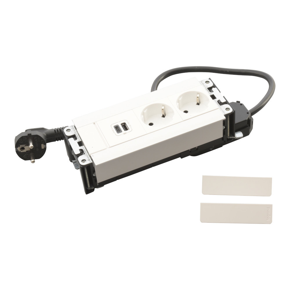 Мебелна кутия 6 Mодула 2x 2P+E Шуко и USB 15W тип A+C, с кабел 2m, цвят Бял - Legrand Incara Multilink 654780