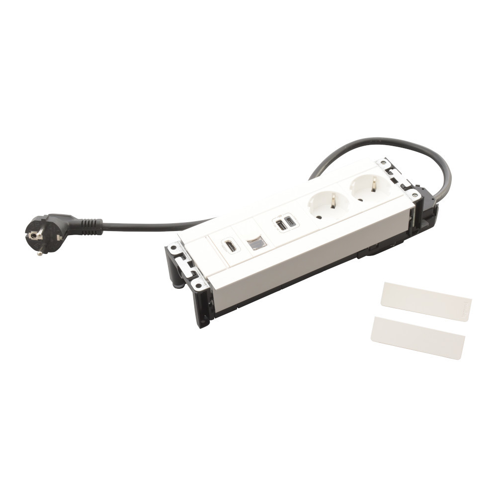 Мебелна кутия 8 Mодула 2x 2P+E Шуко, USB 15W тип A+C, RJ45 UTP cat.6 и розетка HDMI, с кабел 2m, цвят Бял - Legrand Incara Multilink 654781
