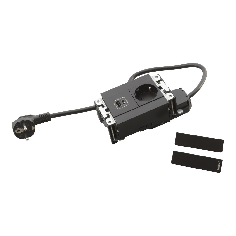 Мебелна кутия 4 Mодула 2P+E Шуко и USB 15W тип A+C, с кабел 2m, цвят Черен - Legrand Incara Multilink 654785