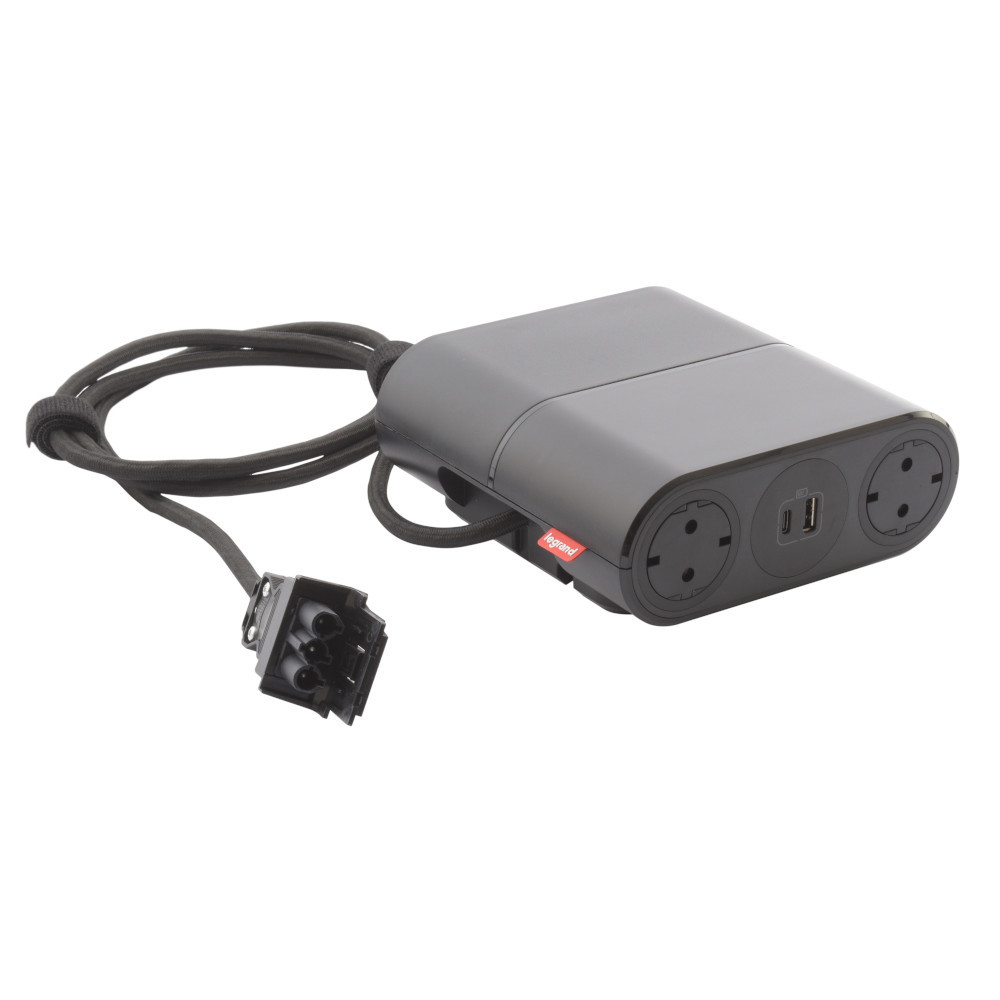 Преносим разклонител 4x 2P+E Шуко 2x USB A+C, с кабел 1.5m с GST18i3 конектор, цвят Черен - Legrand Incara LinkOn 654889