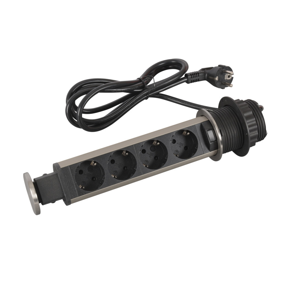 Мебелна колона Ф60mm 4x 2P+E Шуко, с кабел 2m, цвят Черен Метал - Legrand Incara Tower 60 654976
